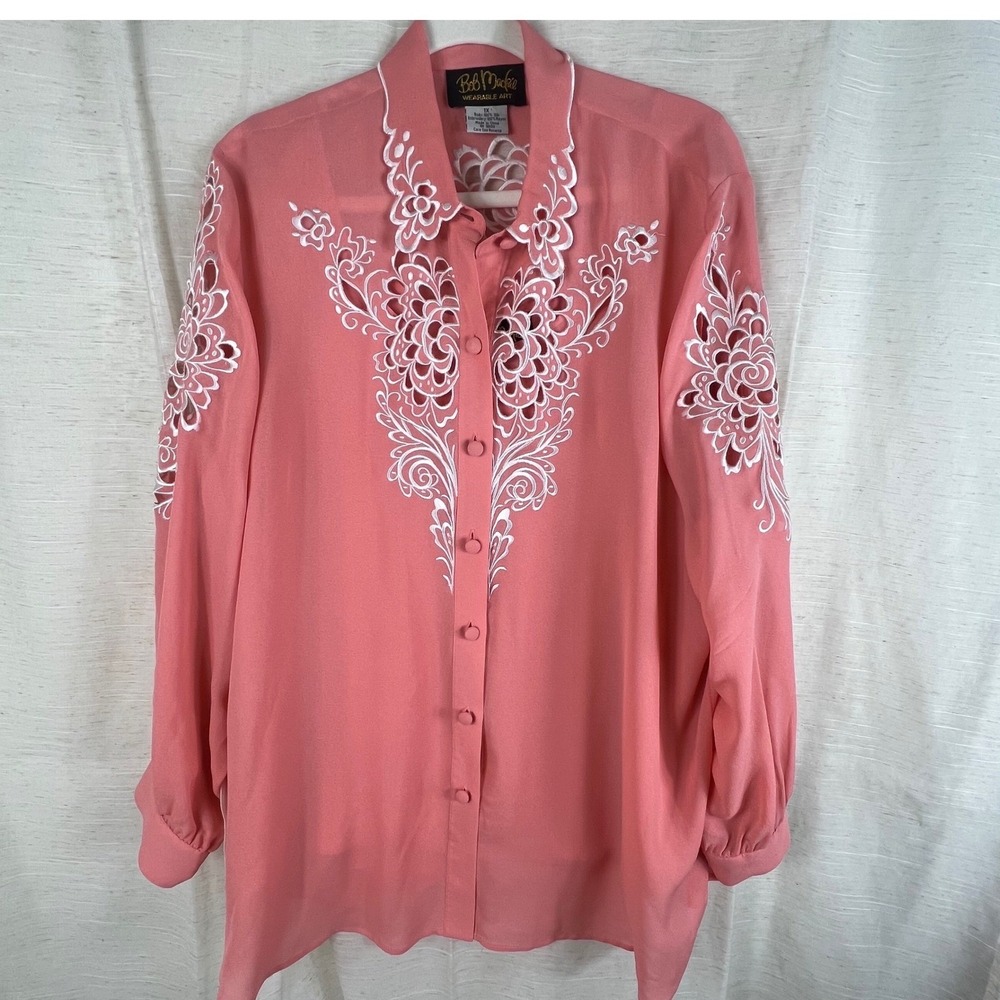 Bob Mackie Vintage Wearable Art Pink 100% Silk Embroidered 2 Pc Set. Womens 1X